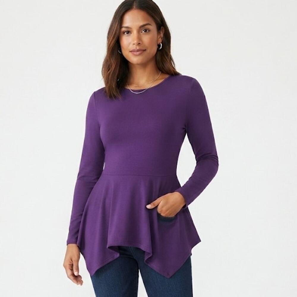 SHEIN Purple Peplum Top Asymmetrical Hemline Flowy Fall